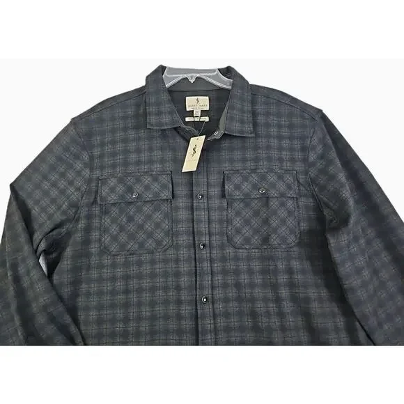 Scott James ~Men's Size XL~ Heavy Shirt Navy/Black Plaid Pearl Snap Button Down.